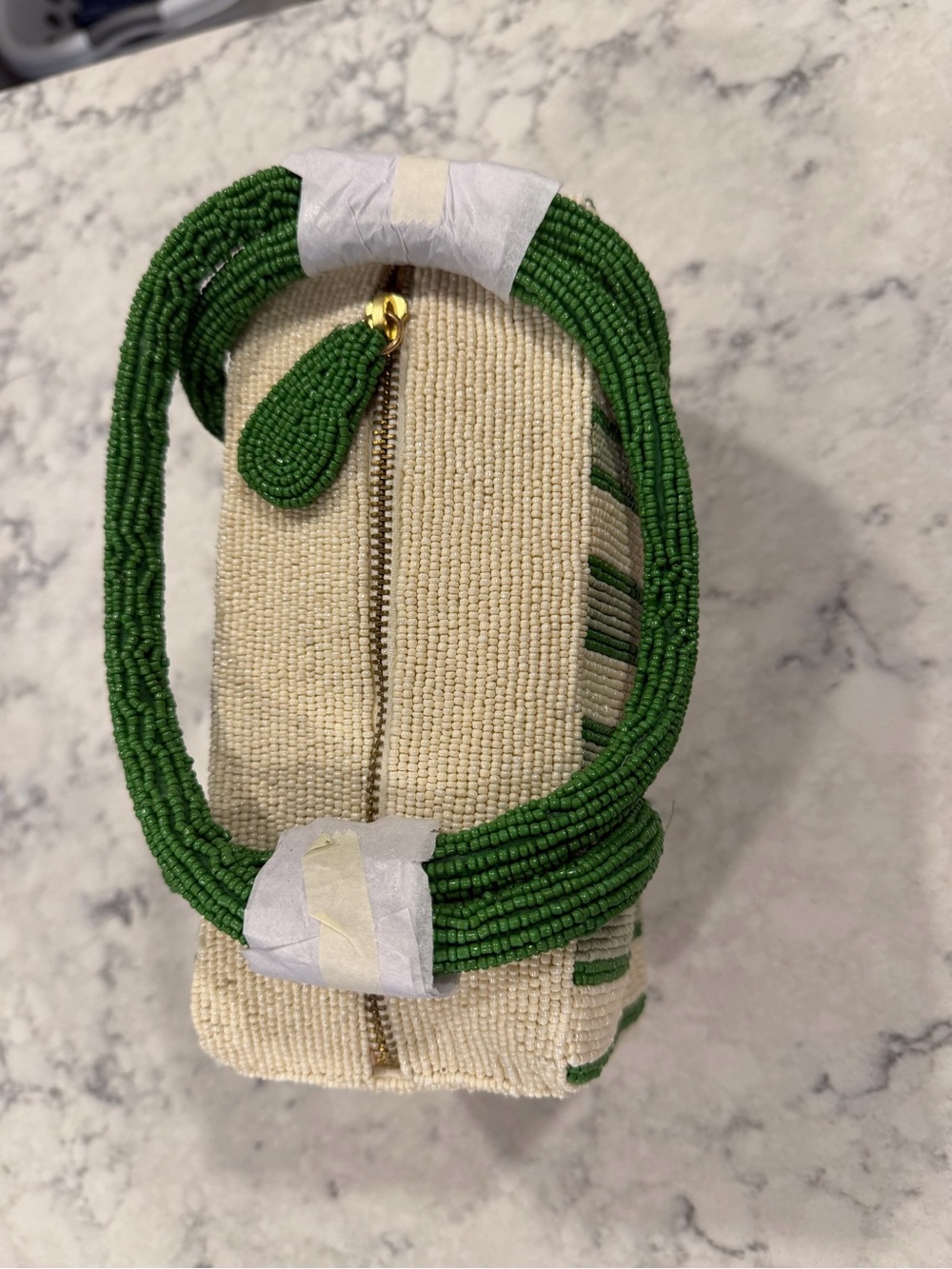Anthropologie Striped Beaded Shoulder/Hand Bag in Green and Cream - Picture 3 of 8